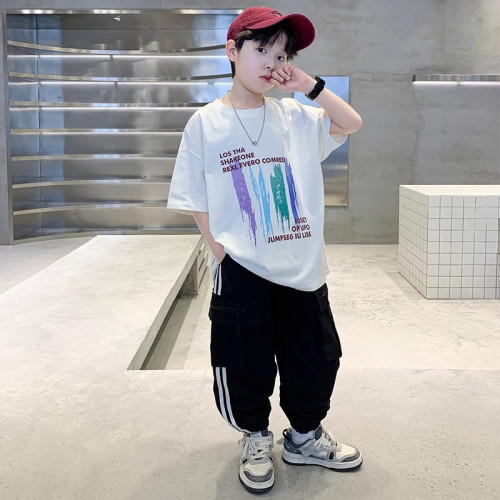 巴拉新品男童夏裝套裝洋氣中大兒童夏季時髦短袖長褲男孩衣服潮酷