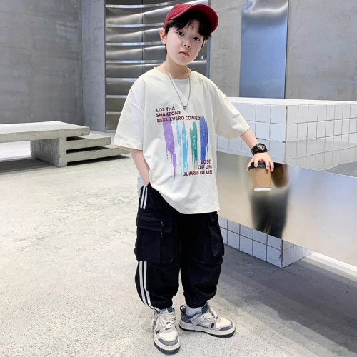 巴拉新品男童夏裝套裝洋氣中大兒童夏季時髦短袖長褲男孩衣服潮酷