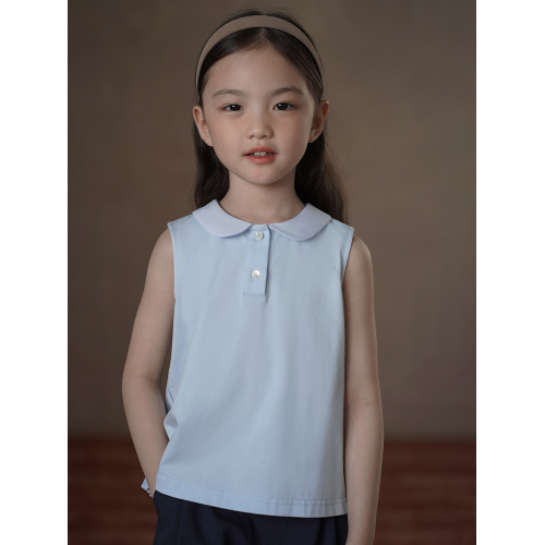 哈齒童裝兒童夏裝2025新款娃娃領針織上衣女童T恤中大童打底背心