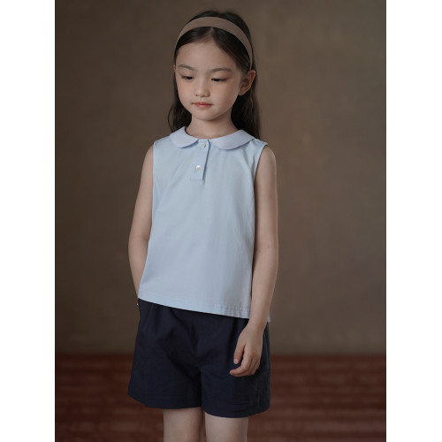 哈齒童裝兒童夏裝2025新款娃娃領針織上衣女童T恤中大童打底背心