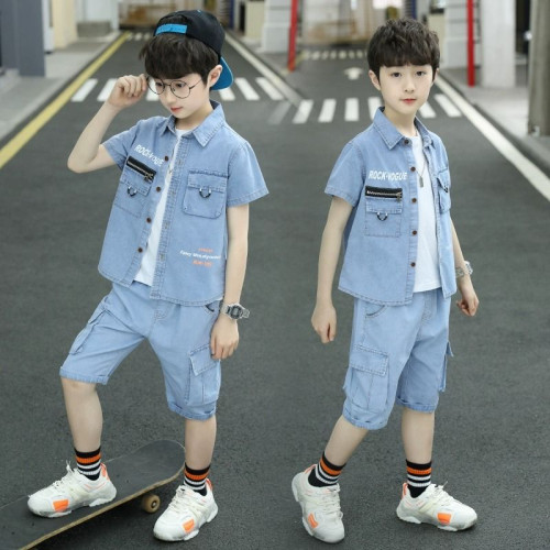 兒童牛仔套裝夏季2025新款帥氣中大童夏裝時尚男童薄款衣服潮童裝