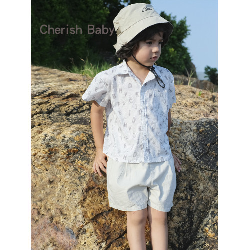 Cherish Baby童裝春夏襯衫原創字母印花翻領短袖寬松男童兒童