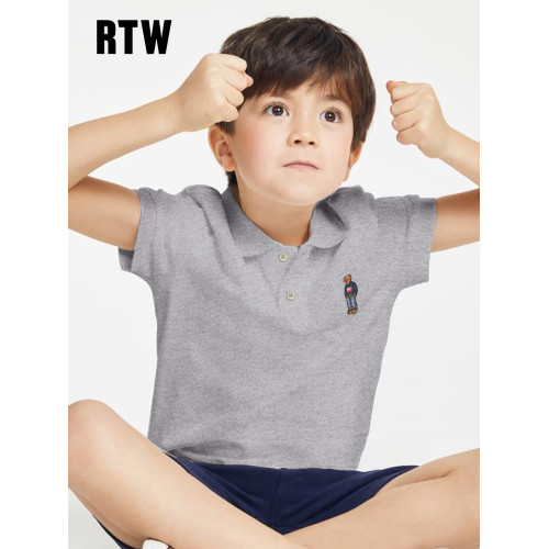 RTW童裝新款男童小熊polo衫純白兒童夏裝純棉短袖保羅美式學院t恤