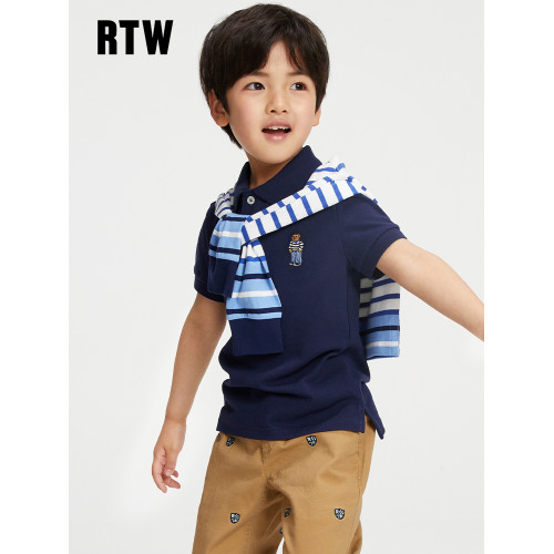 RTW童裝新款男童小熊polo衫純白兒童夏裝純棉短袖保羅美式學院t恤