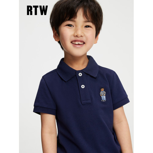 RTW童裝新款男童小熊polo衫純白兒童夏裝純棉短袖保羅美式學院t恤