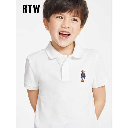 RTW童裝新款男童小熊polo衫純白兒童夏裝純棉短袖保羅美式學院t恤