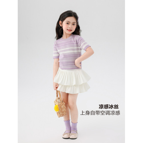 【特惠清倉】左西女童短袖T恤兒童夏季冰絲涼感上衣女孩大童半袖