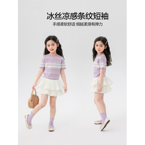 【特惠清倉】左西女童短袖T恤兒童夏季冰絲涼感上衣女孩大童半袖