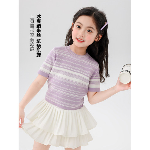 【特惠清倉】左西女童短袖T恤兒童夏季冰絲涼感上衣女孩大童半袖