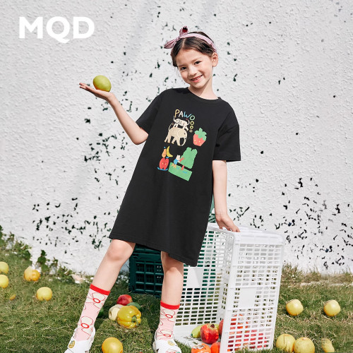 MQD童裝2025夏季新款兒童連衣裙夏裝女童學院風T恤裙寬松短袖裙