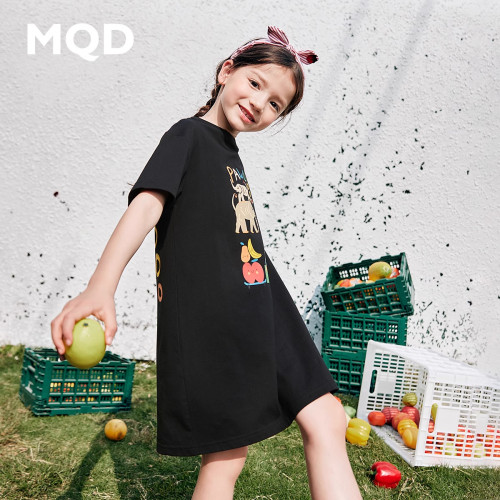 MQD童裝2025夏季新款兒童連衣裙夏裝女童學院風T恤裙寬松短袖裙