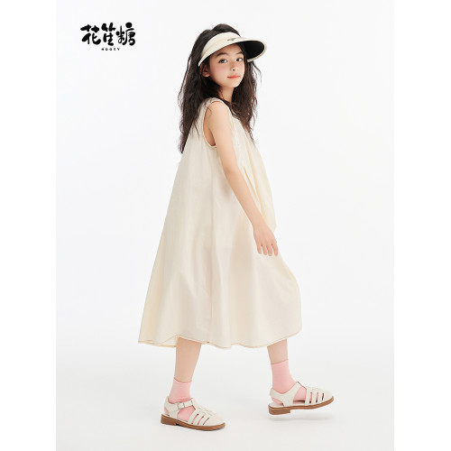 花笙糖女童夏季不規則設計感小個子連衣裙背心長裙大童棉裙子親子