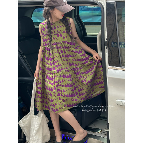 高級滿印女童連衣裙2025新款夏季兒童無袖裙子小女孩背心裙A字裙