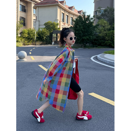 小資妞女童襯衫2025新款春裝洋氣女孩中長款襯衣兒童休閒格子開衫