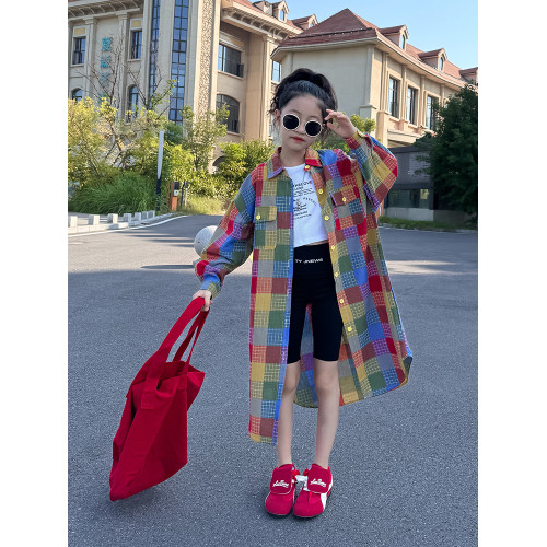 小資妞女童襯衫2025新款春裝洋氣女孩中長款襯衣兒童休閒格子開衫