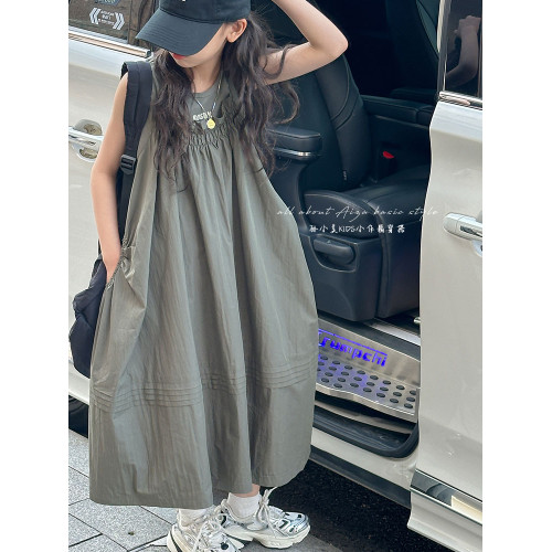 高級女童夏季連衣裙2025新款兒童無袖裙子吊帶裙女孩A字裙背心裙