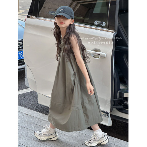 高級女童夏季連衣裙2025新款兒童無袖裙子吊帶裙女孩A字裙背心裙