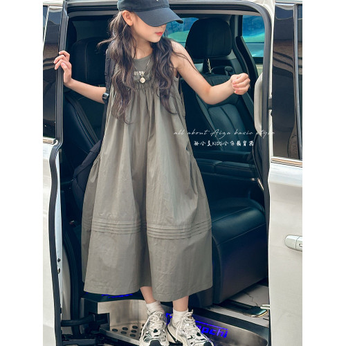 高級女童夏季連衣裙2025新款兒童無袖裙子吊帶裙女孩A字裙背心裙