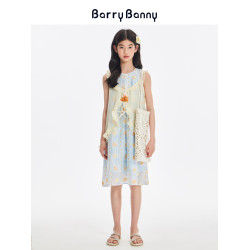 BarryBanny女童萊賽爾連衣裙夏季度假背心裙甜美曡穿沙灘風長裙