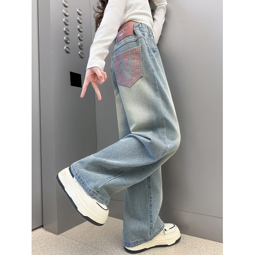 女童夏季薄款牛仔褲2025新款中大兒童春裝褲子韓版洋氣直筒濶腿褲