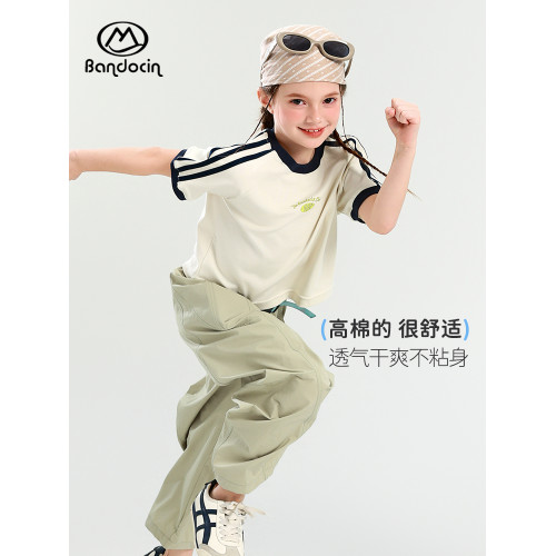半度閒女童夏裝短款t恤薄款洋氣中大童2025新款兒童夏季運動上衣