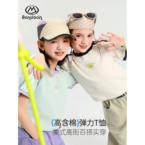 半度閒女童夏裝短款t恤薄款洋氣中大童2025新款兒童夏季運動上衣