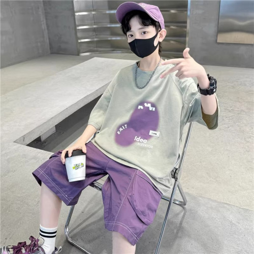 巴拉新品兒童裝男童夏裝短袖套裝中大童夏季男孩帥氣時髦潮酷衣服