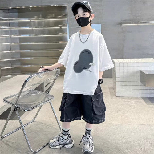 巴拉新品兒童裝男童夏裝短袖套裝中大童夏季男孩帥氣時髦潮酷衣服