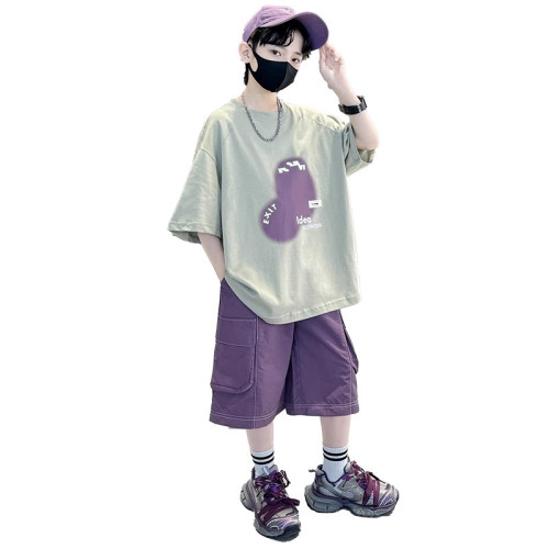 巴拉新品兒童裝男童夏裝短袖套裝中大童夏季男孩帥氣時髦潮酷衣服