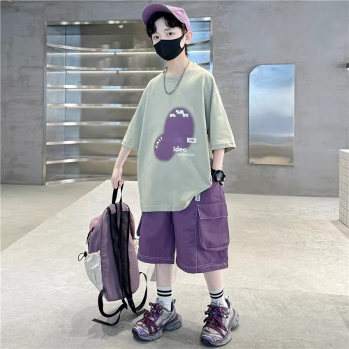 巴拉新品兒童裝男童夏裝短袖套裝中大童夏季男孩帥氣時髦潮酷衣服