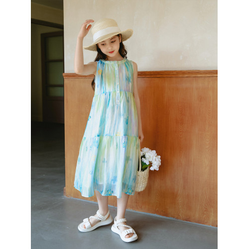 野柿童裝【蟬鳴之夏】女童連衣裙2025夏季新款女大童海灘度假長裙