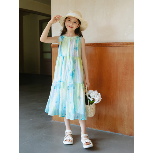 野柿童裝【蟬鳴之夏】女童連衣裙2025夏季新款女大童海灘度假長裙