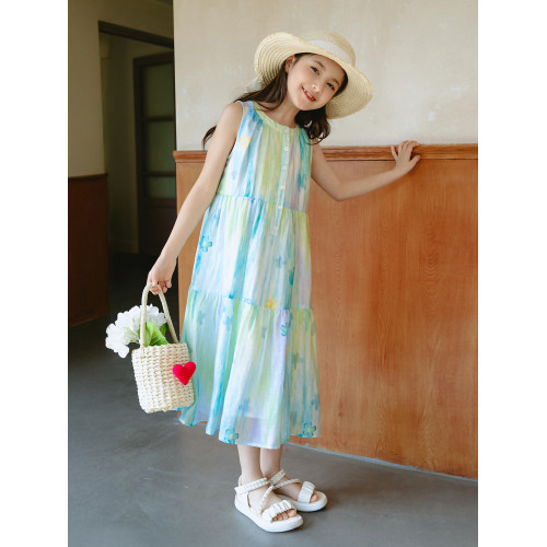 野柿童裝【蟬鳴之夏】女童連衣裙2025夏季新款女大童海灘度假長裙