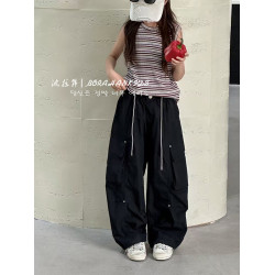 波拉韓女童夏季工裝褲兒童薄款休閒褲2025新款直筒褲中大童防蚊褲