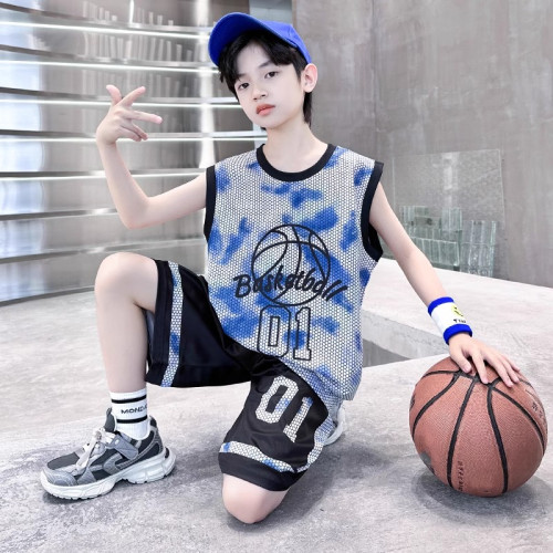 巴拉新款童裝男童籃球服速乾套裝兒童無袖背心男孩夏季運動球衣潮