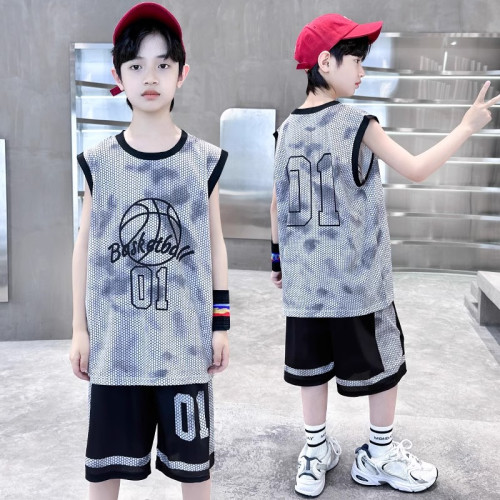 巴拉新款童裝男童籃球服速乾套裝兒童無袖背心男孩夏季運動球衣潮