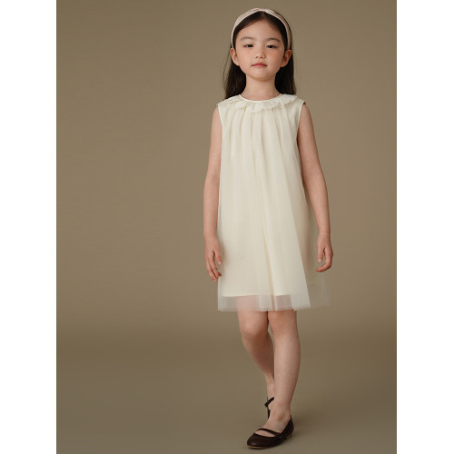 哈齒童裝夏季兒童杏色背心裙簡約休閒仙氣紗裙女童無袖連衣裙女孩