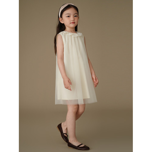 哈齒童裝夏季兒童杏色背心裙簡約休閒仙氣紗裙女童無袖連衣裙女孩