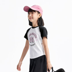 安奈兒女童裝圓領短袖針織衫T恤2025夏新款涼感休閒運動上衣速乾