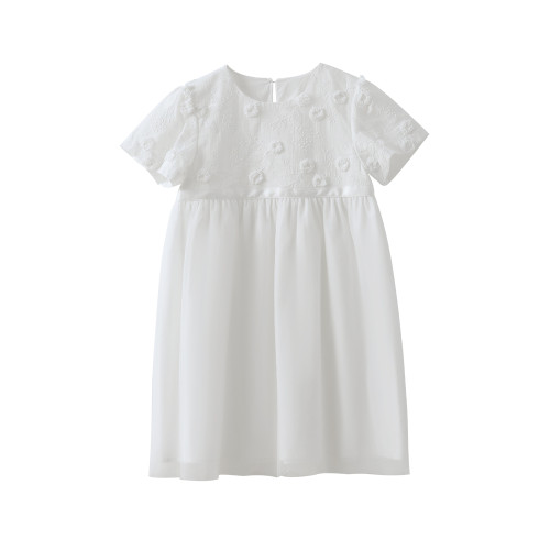 哈齒童裝夏季兒童白色紗裙女童短袖連衣裙女孩重工刺綉生日禮服裙