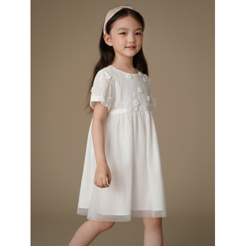 哈齒童裝夏季兒童白色紗裙女童短袖連衣裙女孩重工刺綉生日禮服裙
