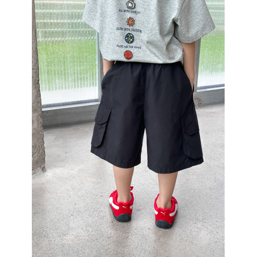 依依媽男童水洗全棉刺綉五分褲兒童夏裝薄款寶寶寬鬆休閒工裝短褲