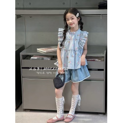 波拉韓女童法式襯衫夏季2025新款小女孩娃娃衫中大童甜美短袖小衫