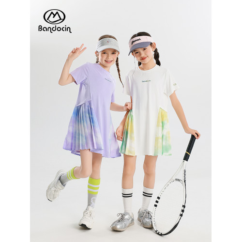 半度閒女童夏裝運動裙子2025新款兒童短袖連衣裙夏季女孩涼感長裙