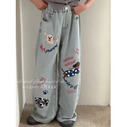 超薄天絲垂感手繪塗鴉女童牛仔褲春夏裝兒童褲子新款2025直筒褲潮