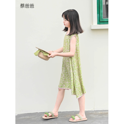 蔡爸爸童裝小清新度假風裙子2025新款女童裙夏薄款無袖連衣裙655