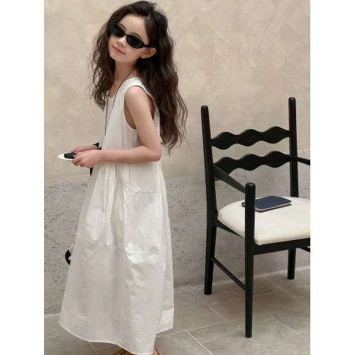 女童連衣裙夏裝2025新款兒童夏季法式背心裙大童小女孩過膝長裙子
