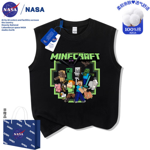 NASA兒童Minecraft無袖卡通我的世界男女童裝純棉酷帥百搭T恤上衣
