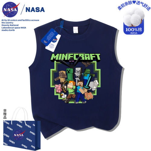NASA兒童Minecraft無袖卡通我的世界男女童裝純棉酷帥百搭T恤上衣