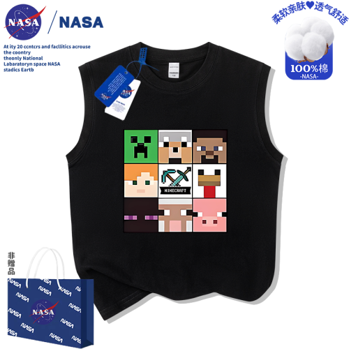 NASA兒童Minecraft無袖卡通我的世界男女童裝純棉酷帥百搭T恤上衣
